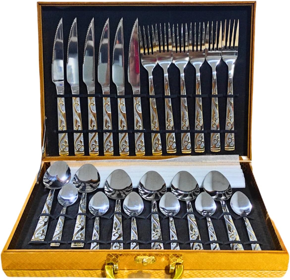 Kit Faqueiro Maleta De Talheres Inox 24 Peças Dourado